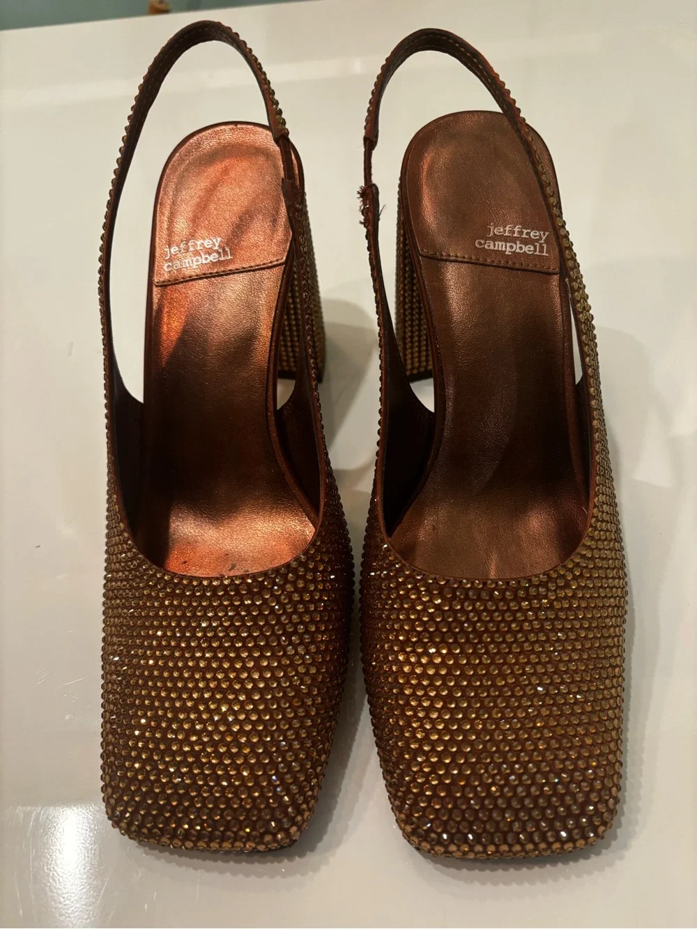 Jeffrey Campbell Women's Copper Crystal Slingback Heels - Picture 1 of 6